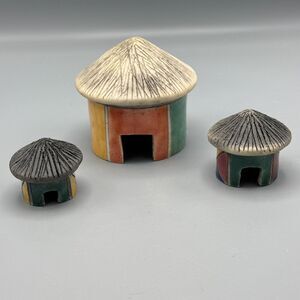 Vtg 3 Multi Color Glaze Huts Fenix Raku Pottery Figurine Handmade S Africa Clay
